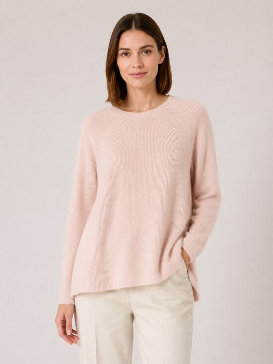 Vince Sweaters - Vince Cashmere Directional Ribbed Crew Neck Stretch Pullover Sweater Rosewater S
